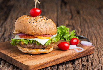 Beef Hamburger, homemade hamburger with fresh vegetables
