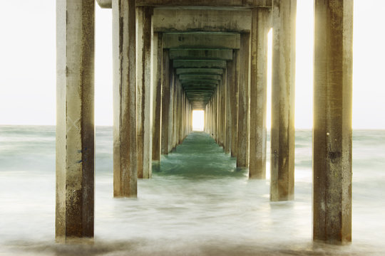 Pier columns in calm sea