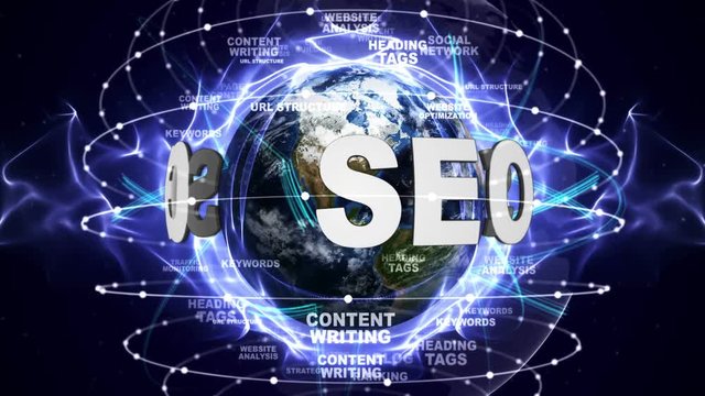 SEO Text Animation and Earth, Loop, 4k
