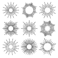 Hand Drawn vector vintage elements - sunburst (bursting) rays. 