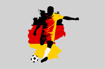 UEFA Euro 2016 vector illustration of football player run hit ball. Group C participant. Soccer team player in uniform with state national flag of Germany original colors. Germany map clip art