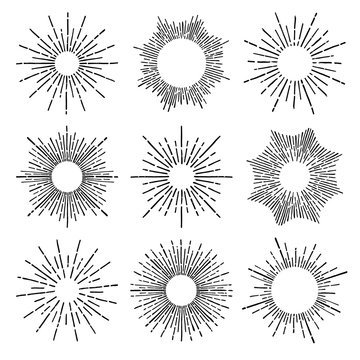 Hand Drawn vector vintage elements - sunburst (bursting) rays. 