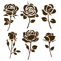 Rose icon. Set of roses silhouettes - obrazy, fototapety, plakaty