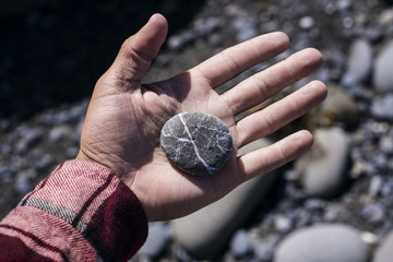Pebble in boy's hand