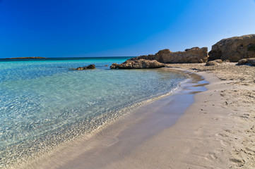 Elafonisi (Island of Deer) is like paradise on earth, and possessess a wonderful beach with pink coral sand and crystalline waters, island of Crete, Greece