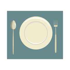 Place setting with empty dish fork and knife icon