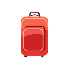 Red travel suitcase icon, cartoon style