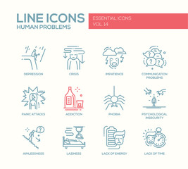 Human psychological problems- line design icons set