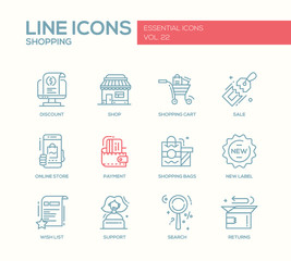Shopping - line design icons set