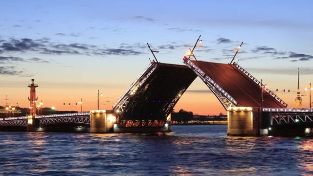 The raised Palace bridge at white nights