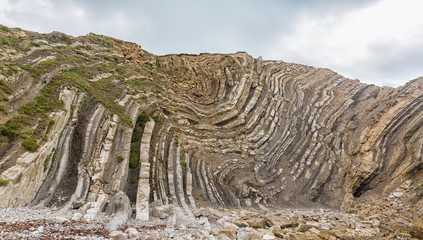 The Lulworth Crumple at Stair Hole on Dorset's Jurassic Coast. An asymetrical Z fold of (likely)...