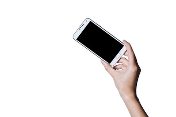 Hand hält ein Handy für ein Selfie