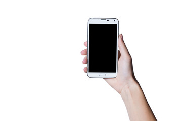 Hand hält ein Handy für ein Selfie