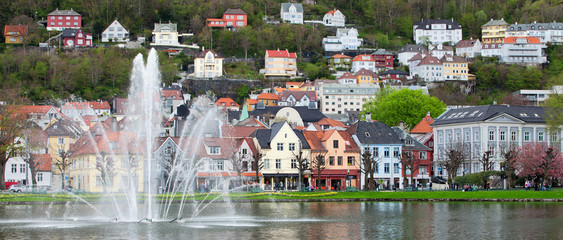 View of Lille Lungegardsvannet in the centre of the city of Bergen in Hordaland county