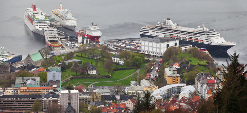 View of Bergenhus Fortress in the centre of the city of Bergen in Hordaland county