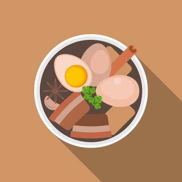 Thai food, Pa lo(Stewed Pork with Eggs), flat design