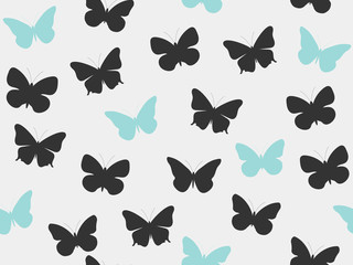 Butterfly seamless pattern. Seamless pattern of butterflies. Black and blue color. Vector illustration.
