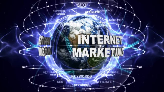 INTERNET MARKETING Text Animation and Earth, Loop, 4k
