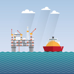 Fototapeta premium off shore with ship stroage gas tank for tranfer to on shore