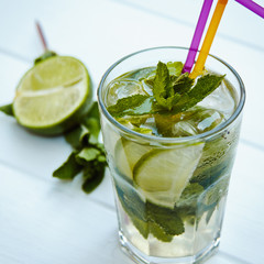 Tradition Summer drink mojito with lime and mint.
