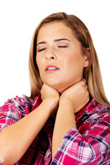 Young woman with terrible throat pain