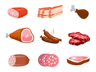 Delicatessen And Butchery Meat Set vector illustration
