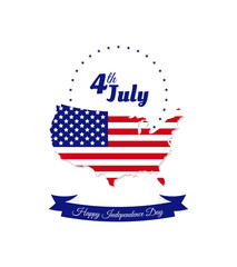 Independence day American vector illustration. USA map flag with inscription for 4th July