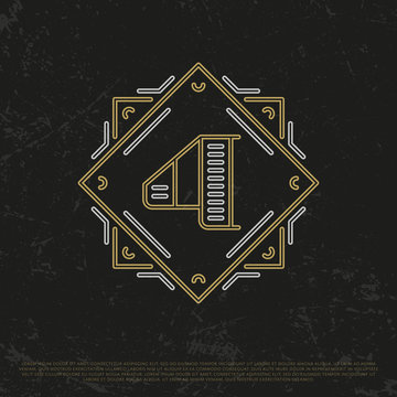 Vector Gold Number 4. Sign Four. Fourthly monogram