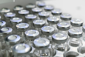 Glass vials for liquid samples.