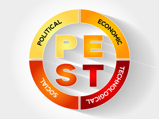 PEST (Political, Economic, Social, Technological) Business Infographic target, presentation diagram, analysis strategy concept