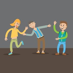 teenagers dancing at a party, vector illustration, cartoon