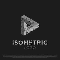 Vector 3d Logo with Grunge Texture. Isometric Sign. Illusion Symbol