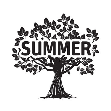 Black Apple Tree and SUMMER. Vector Illustration.