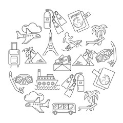 Fototapeta premium Vector set of travel icons Linear design