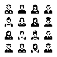 Hotel Service Staff Occupation Avatar Vector Icon Set