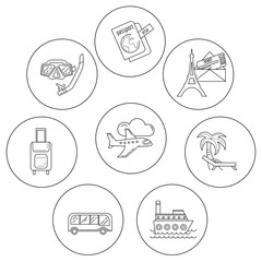 Vector set of travel icons Linear design