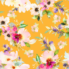 Seamless pattern with flowers watercolor