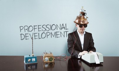 Professional development concept with vintage businessman and calculator