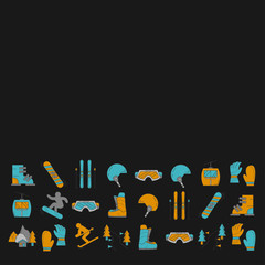 Vector set of snowboard and ski icons