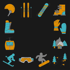 Vector set of snowboard and ski icons