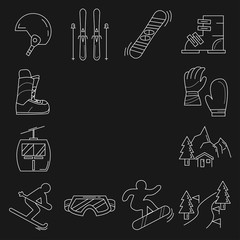 Vector set of snowboard and ski icons