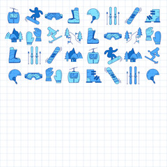 Vector set of snowboard and ski icons