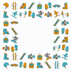 Vector set of snowboard and ski icons