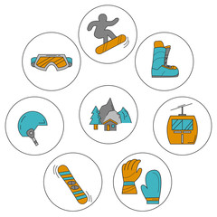 Vector set of snowboard and ski icons