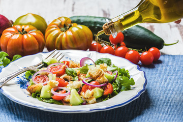 Panzanella on an elegant plate.