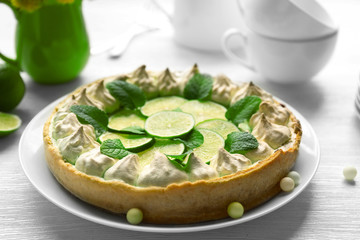 Tasty cake on wooden background