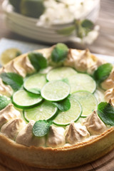 Tasty lime cake, closeup