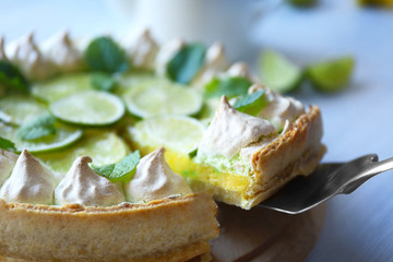 Tasty lime cake, close up
