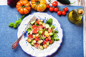 Panzanella on an elegant plate.