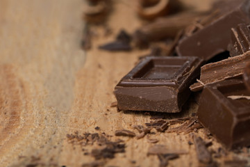 Chopped chocolate pieces, close up